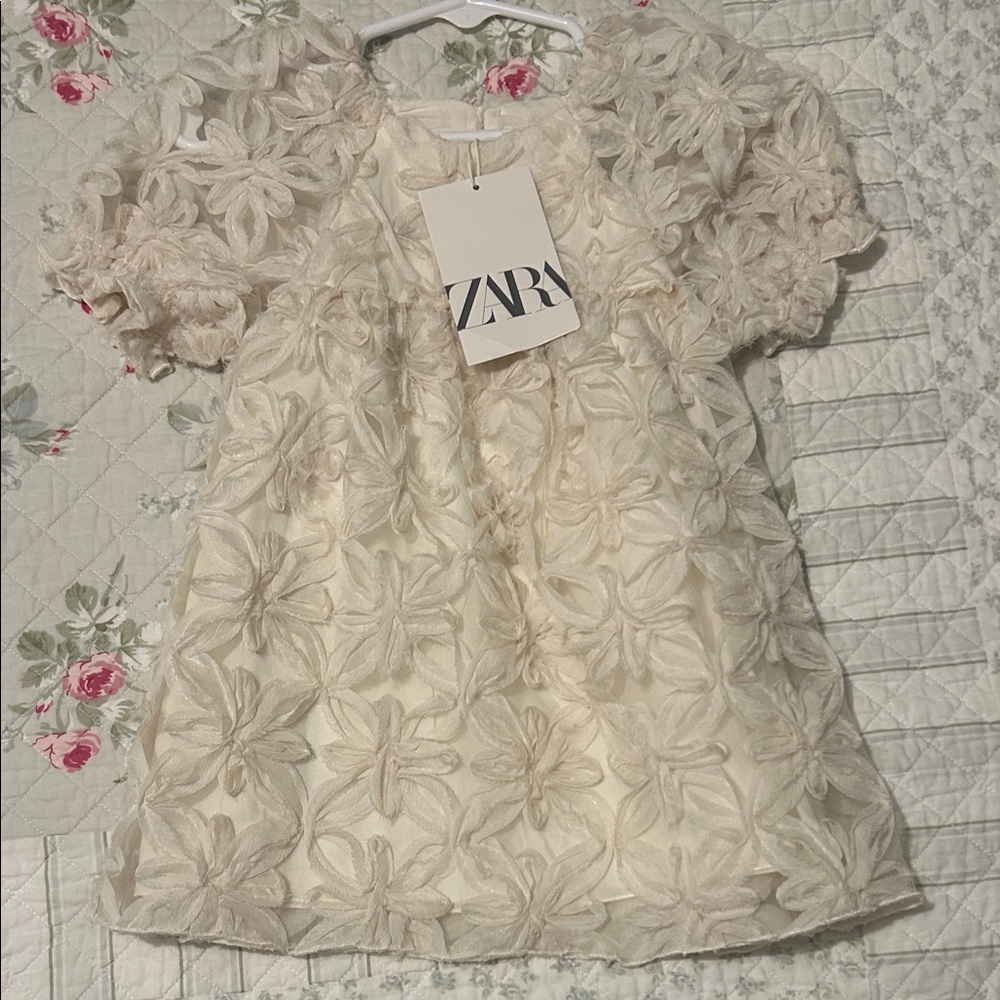 Zara Beige Textured Floral Dress